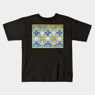 Portuguese azulejos with exploding yellow flowers Kids T-Shirt